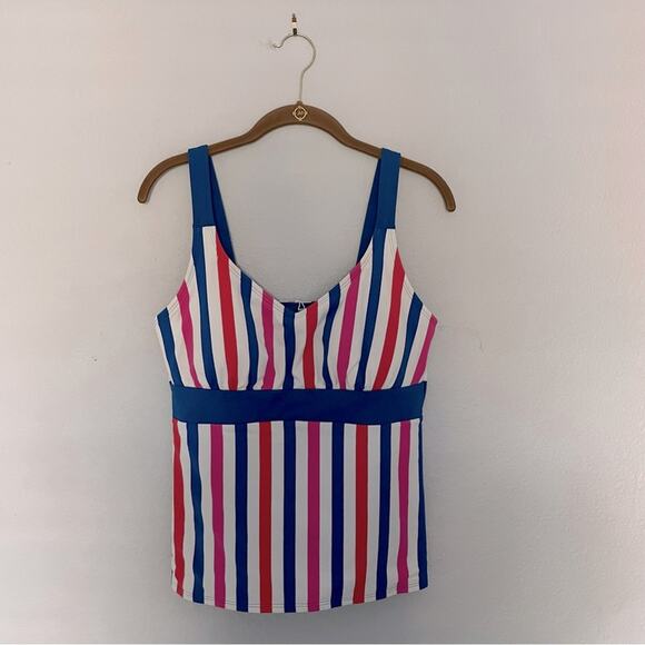 Lands’ End Striped Tankini Top Blue, Pink, & Red NWOT - Picture 1 of 5
